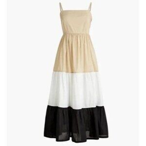 J.Crew Factory - Square-Neck Tiered Color block Maxi Dress Beige/White/Black Siz